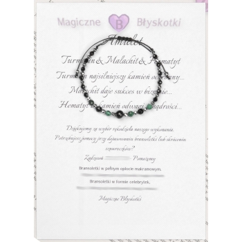 Bransoletka celebrytka czarny TURMALIN MALACHIT HEMATYT ochrona i odwaga